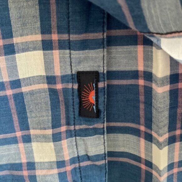 Faherty Button Up Shirt Top Small 100% Indigo Cotton Blue Pink White Plaid Prep - Picture 5 of 6